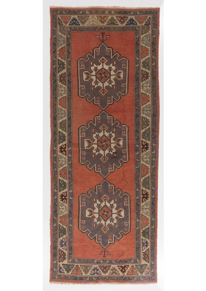 145 x 358 cm Eski Yaşlı El Düğümlü Orta Anadolu Yolluk Halı, Antre Hol Halı, Koridor Halısı