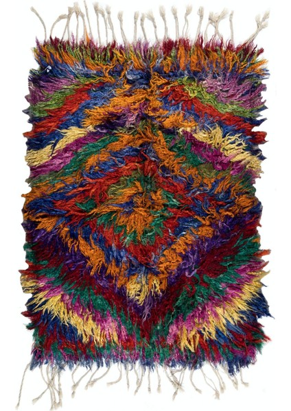 122 x 185 cm Çok Renkli El Yapımı Tülü Halı, Saçaklı, Eski Yüksek Tüylü Halı, Tiftik Yünü