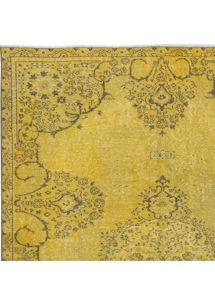 166 x 242 cm El Dokuma Modern Halı, El Düğümlü Sarı Yenilenmiş Türk Halısı fırsatları