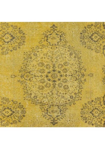 166 x 242 cm El Dokuma Modern Halı, El Düğümlü Sarı Yenilenmiş Türk Halısı indirimleri