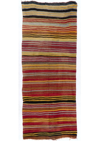 140 x 340 cm El Yapımı Eski Yolluk Kilim (Düz Dokuma), Yün El Dokuma Halı