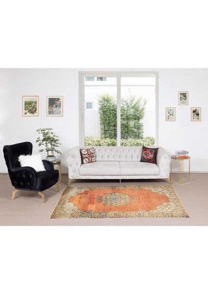 133 x 238 cm 1963 Yıllarından Oryantal Halı, Kırmızı, Kahverengi, Krem ve Mavi El Dokuma Alan Halısı fiyatları