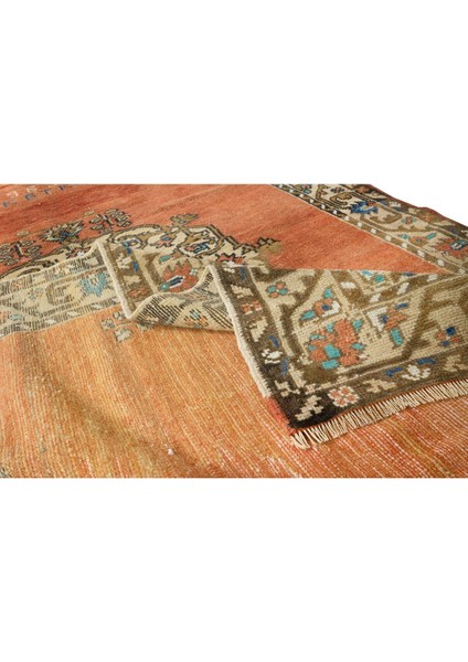 133 x 238 cm 1963 Yıllarından Oryantal Halı, Kırmızı, Kahverengi, Krem ve Mavi El Dokuma Alan Halısı modelleri