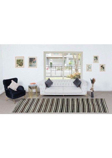 125 x 390 cm Bej ve Kahverengi Doğal Yünden Düz Dokuma Eski Anadolu Yolluk Kilim, Koridor Kilimi fiyatları