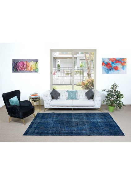 186 x 294 cm Mavi Salon Halısı, El Dokuması Yünlü Türk Halısı, Pamuklu Alan Halısı
