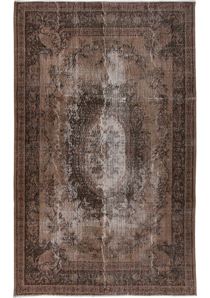 182 x 296 cm Kahverengi Salon Halısı, El Dokuması Yünlü Türk Halısı, Pamuklu Alan Halısı