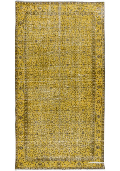 153 x 281 cm Decorative Sarı El Dokuması Halı, Yeniden Boyanmış Eski Halı