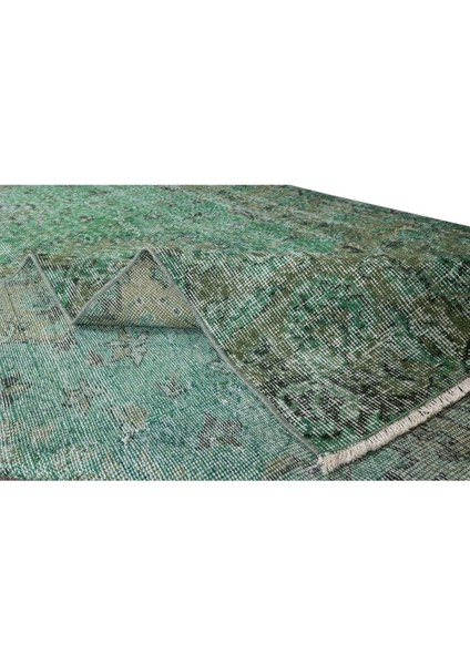 170 x 289 cm El Dokuması Yeniden Boyanmış Eski Türk Halısı, Modern Yeşil El Yapımı Yünlü Halı modelleri