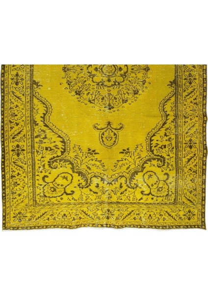 188 x 313 cm El Dokuması Yeniden Boyanmış Eski Türk Halısı, Modern Sarı El Yapımı Yünlü Halı indirimleri