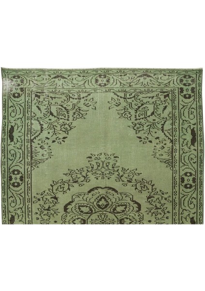 162 x 253 cm El Dokuması Yeniden Boyanmış Eski Türk Halısı, Modern Yeşil El Yapımı Yünlü Halı fırsatları