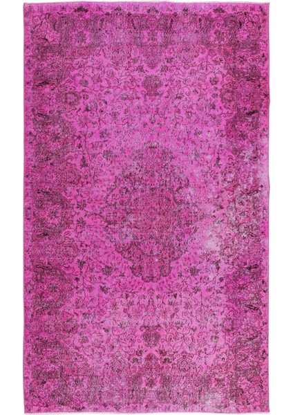 198 x 323 cm El Dokuması Yeniden Boyanmış Eski Türk Halısı, Modern Pembe El Yapımı Yünlü Halı fiyatları