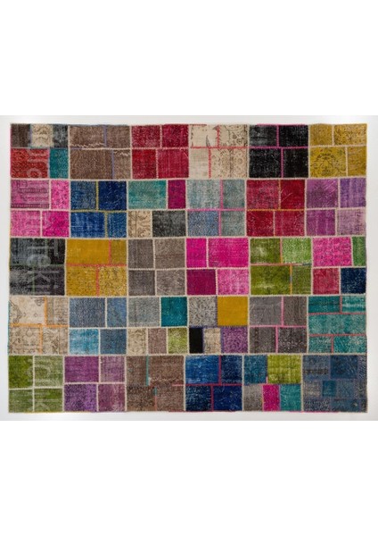 270 x 340 cm Çok Renkli Patchwork Halı, El Dokuma Halı, El Dokuma Peçvörk, Geometric Halı