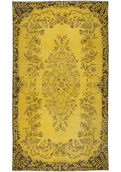 166 x 288 cm El Dokuması Türk Işi Halı, Yünlü El Yapımı Sarı Halı