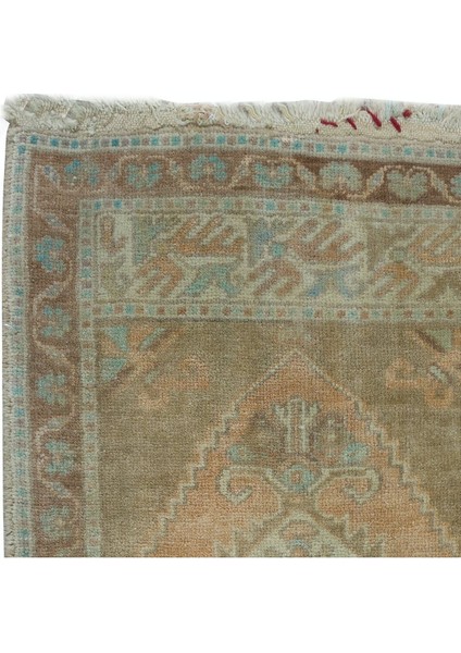48 x 93 cm Yumuşak Renklerde Eski Anadolu Uşak Halısı. El Yapımı Paspas, Banyo Paspası