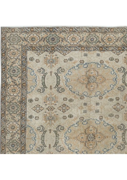 170 x 267 cm Kır Evleri Için Bej Eski El Yapımı Anadolu Uşak Halısı fırsatları