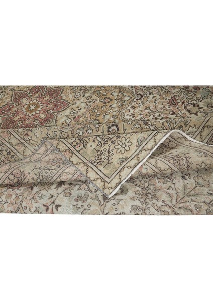 196 x 303 cm Madalyon Tasarımlı Muhteşem Eski El Yapımı Türkiye'de Yapılmış Bej Alan Halısı