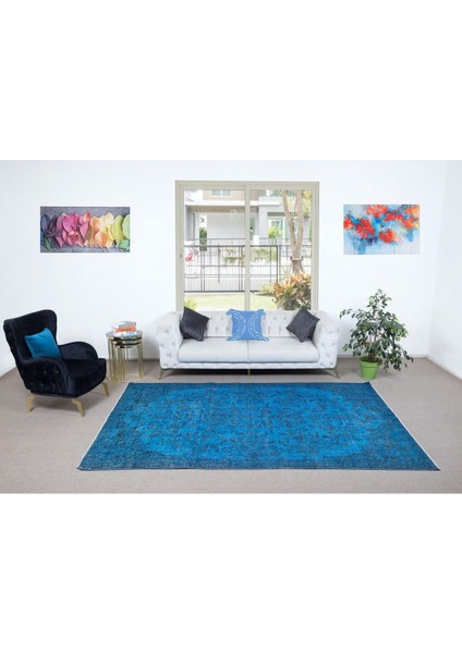 192 x 305 cm Mavi El Yapımı Halı, Yenilenmiş Eski Halı, Çiçekli Bahçe Desenli Halı fiyatları