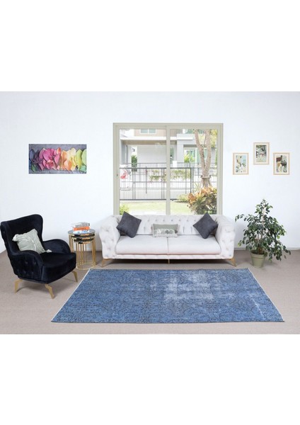162 x 275 cm Gökyüzü Mavisi Yenilenmiş Halı, Eski El Dokuması Halı, Çiçek Desenli Halı fiyatları