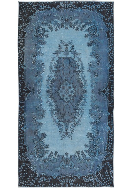 111 x 211 cm Mavi Salon Halısı, El Dokuması Yünlü Türk Halısı, Pamuklu Alan Halısı