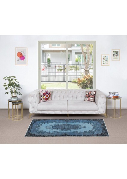 111 x 211 cm Mavi Salon Halısı, El Dokuması Yünlü Türk Halısı, Pamuklu Alan Halısı fiyatları