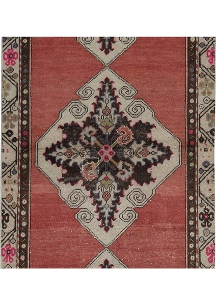 88 x 313 cm Renkli Madalyonlu Kırmızı El Düğümlü Eski Koridor Halısı indirimleri