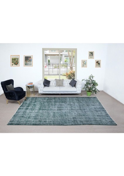 230 x 344 cm Yeniden Boyanmış Yeşil El Dokuma Halı, El Yapımı Eski Halı fiyatları