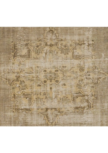 217 x 293 cm Kum ve Taupe Eski El Düğümlü Türk Uşak Halısı, El Yapımı Ev Dekor Halı fırsatları