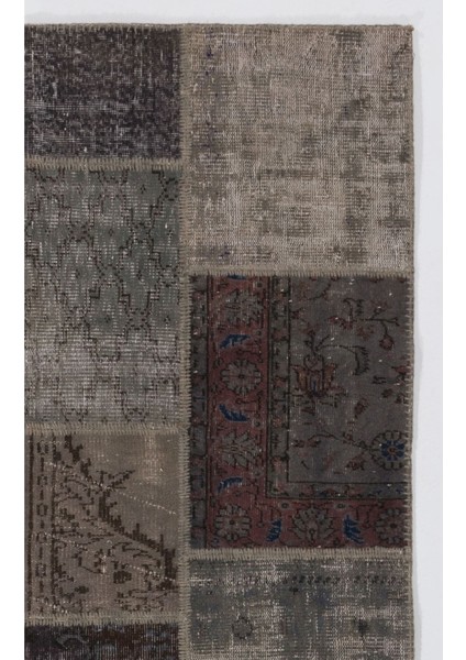 152 x 247 cm El Dokuması, Gri Tonlarda Patchwork Halı, Otantik, Modern Halı modelleri
