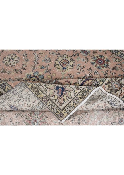 203 x 328 cm Romantik Botanik Tasarımlı Kırmızı ve Bej Eski El Yapımı Büyük Türk Halısı