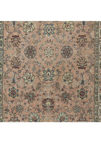 203 x 328 cm Romantik Botanik Tasarımlı Kırmızı ve Bej Eski El Yapımı Büyük Türk Halısı