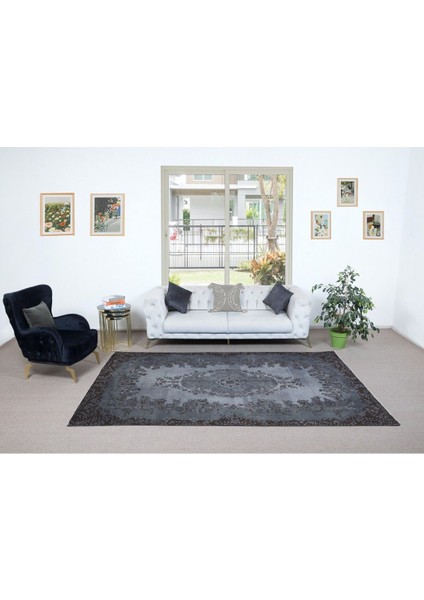 192 x 300 cm El Düğümlü Gri Halı, Dekoratif El Dokuması Yün ve Pamuktan Yapılmış Alan Halısı