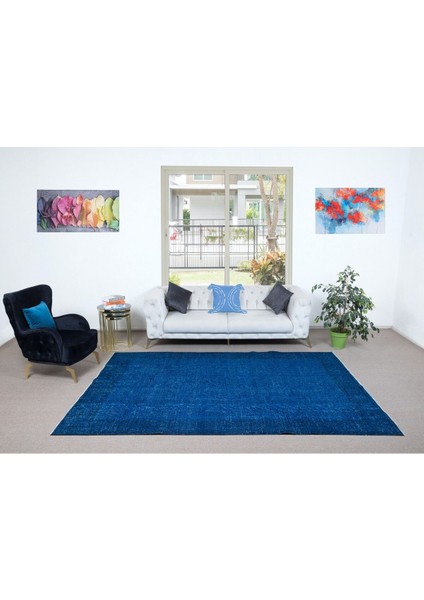 208 x 305 cm Ev Dekoru Halı, El Dokuması Mavi Tonlarda Modern Halı, Oturma Odası Dekoru Halı fiyatları