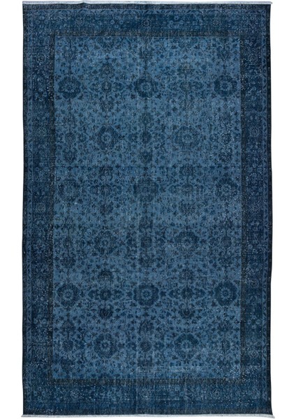 195 x 323 cm Eski El Yapımı Türk Işi Halı, El Dokuma Mavi Halı