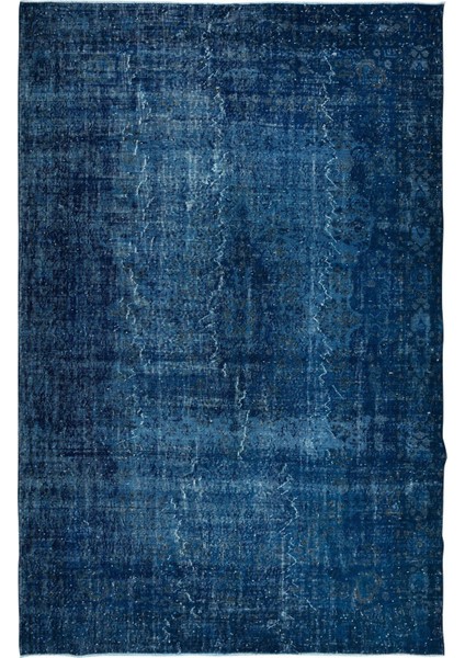 210 x 323 cm Mavi El Dokuması Halı, El Düğümlü Alan Halısı, Eski Türk Halısı