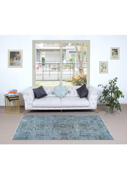144 x 226 cm Mavi El Dokuması Halı, Yenilenmiş Vintage Halı, Yeniden Boyanmış Eski Halı fiyatları