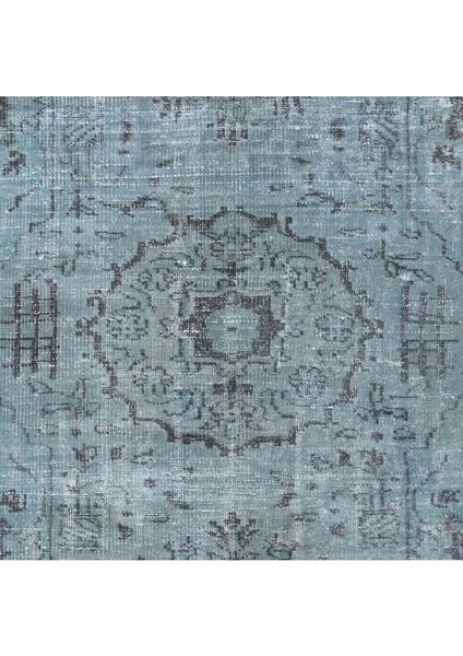 144 x 226 cm Mavi El Dokuması Halı, Yenilenmiş Vintage Halı, Yeniden Boyanmış Eski Halı indirimleri