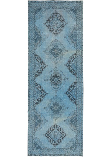 138 x 384 cm Çağdaş El Yapımı Açık Mavi Renkli Koridor Halısı, El Yapımı Yolluk Halı