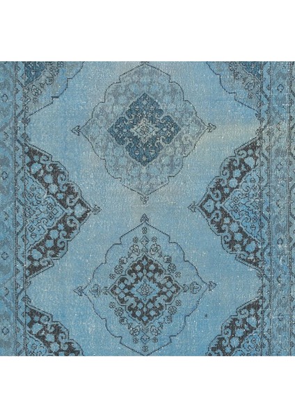 138 x 384 cm Çağdaş El Yapımı Açık Mavi Renkli Koridor Halısı, El Yapımı Yolluk Halı