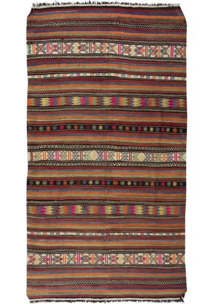 160 x 290 cm El Dokuması Yünden Yapılmış Kilim, Eski El Yapımı Türk Kilimi