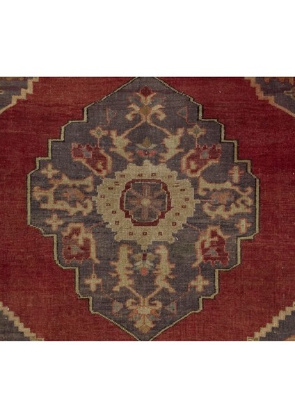 156 x 310 cm El Dokuması Köy'de Yapılmış Eski Halı. Yün. Kırmızı, Gri, Bej