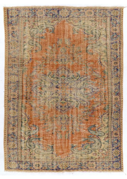 195 x 273 cm Eşsiz El Yapımı Eski Türk Uşak Yün Halısı, Misafir Odası Halısı