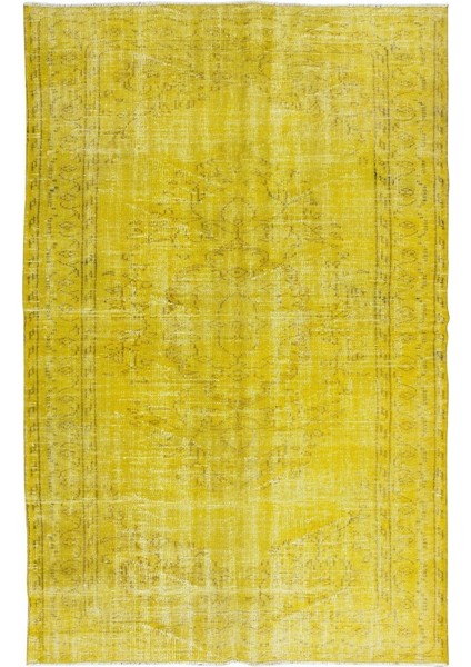 170 x 287 cm El Dokuması Eski Yeniden Boyanmış Eski Türk Halısı, Modern Sarı El Yapımı Yünlü Halı fiyatları