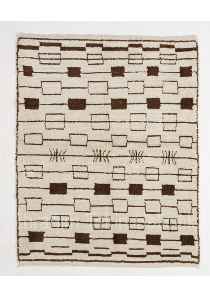 150 x 180 cm El Dokuması Tülü Halı, Yumuşak Halı, Yünden Yapılmış Bej Halı, Çağdaş Fas Halısı