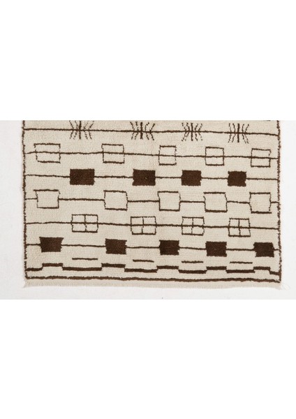 150 x 180 cm El Dokuması Tülü Halı, Yumuşak Halı, Yünden Yapılmış Bej Halı, Çağdaş Fas Halısı