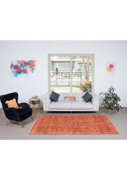 150 x 260 cm El Yapımı Turuncu Halı, El Dokuması Eski Halı, Yenilenmiş Türk Halısı fiyatları