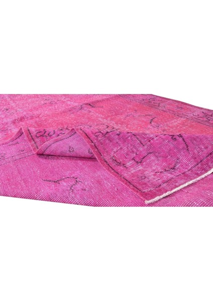 162 x 264 cm Pembe Renkli Yünlü Halı, Modern El Dokuması Yeniden Boyanmış Eski Anadolu Halısı modelleri