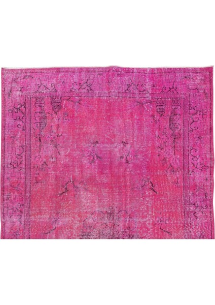 162 x 264 cm Pembe Renkli Yünlü Halı, Modern El Dokuması Yeniden Boyanmış Eski Anadolu Halısı fırsatları