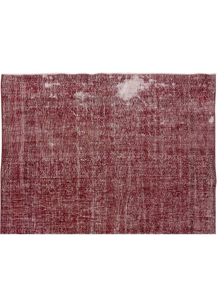 206 x 290 cm El Dokuması Yeniden Boyanmış Eski Türk Halısı, Modern Kırmızı El Yapımı Yünlü Halı fırsatları