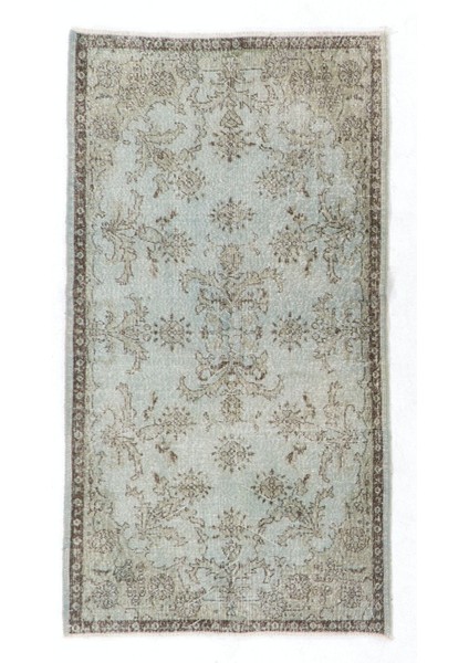 (110 x 208 cm ) Gri Renkli Anadolu Halısı, El Dokuması Çiçek Desenli Anadolu Halı