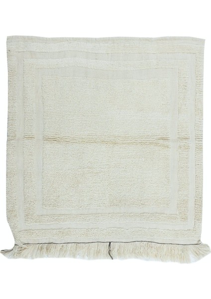 106 x 110 cm Eski Anadolu Tülü Halısı, Doğal Yün, Minimalist Düz Bej Küçük Halı